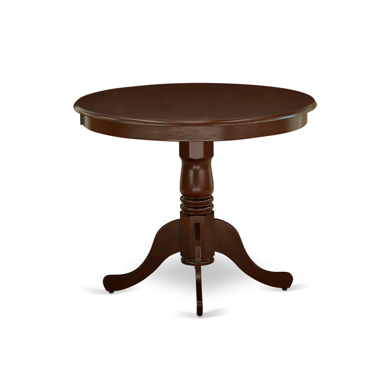 3 Piece Dining Room Furniture Set Contains a Round Dining Table with Pedestal and 2 Faux Leather Upholstered Chairs, 36x36 Inch, Mahogany