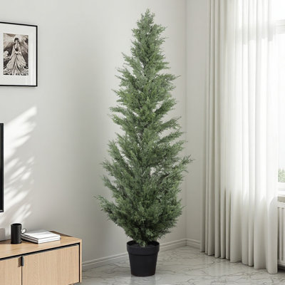 Cyprès artificiel de 5 pi - Faux topiaire résistant aux rayons UV avec pot en plastique, décoration intérieure / extérieure nécessitant peu d'entretien pour le patio, l'entrée et le jardin