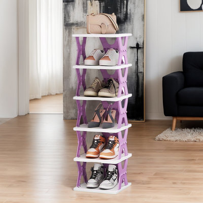 Space-saving Modern Vertical Multi-layer High And Narrow Shoe Rack, Small Space Shoe Rack For Entrance, Portable Plastic Shoe Rack, Bedroom Shoe Rack, Mini Shoe Rack, Small Shoe Rack - Six-layer Shoe Rack (purple)
