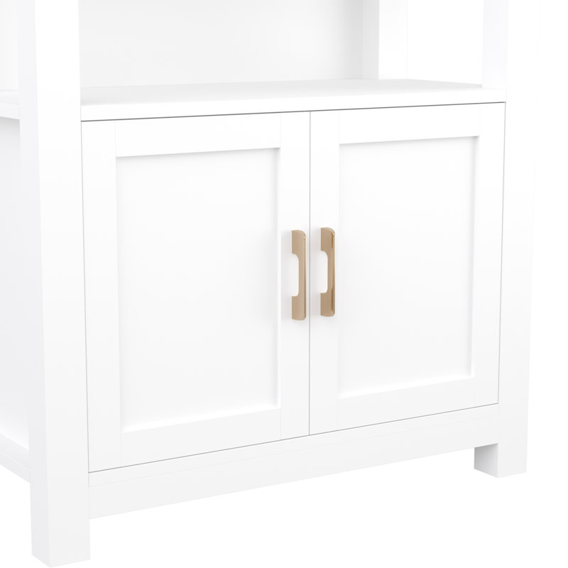White 68" Wood Shaker Bookcase with Brass Hardware