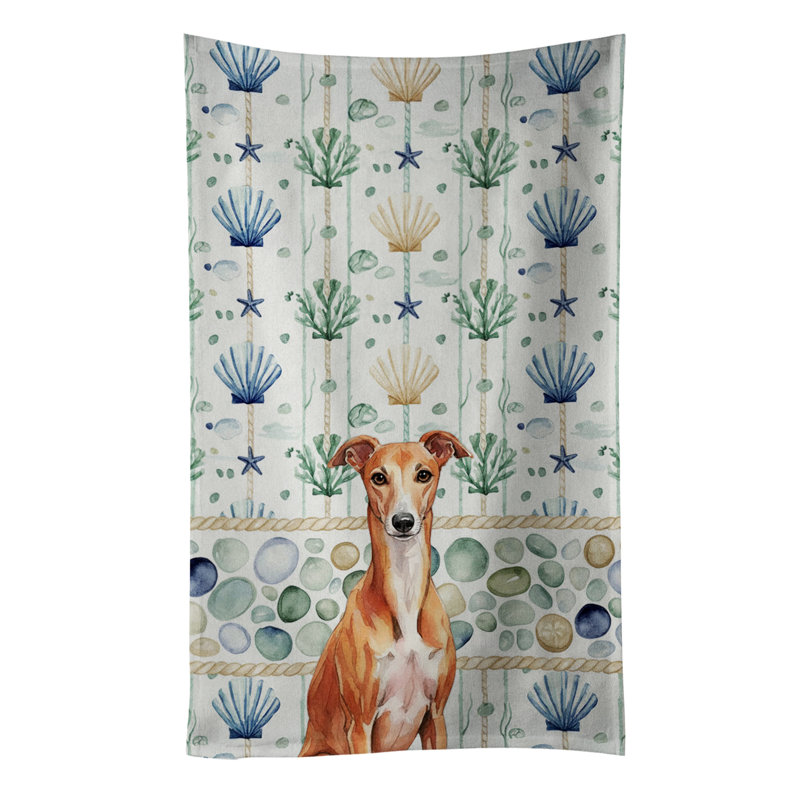 Serviette de cuisine blanche en verre de mer à épagneul tibétain blanc, Red Whippet