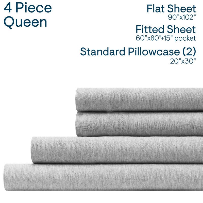 Ensemble de draps en jersey chiné riche en coton 4 pièces Aeropostale, Ensemble de draps pour grand lit avec 2 taies d'or