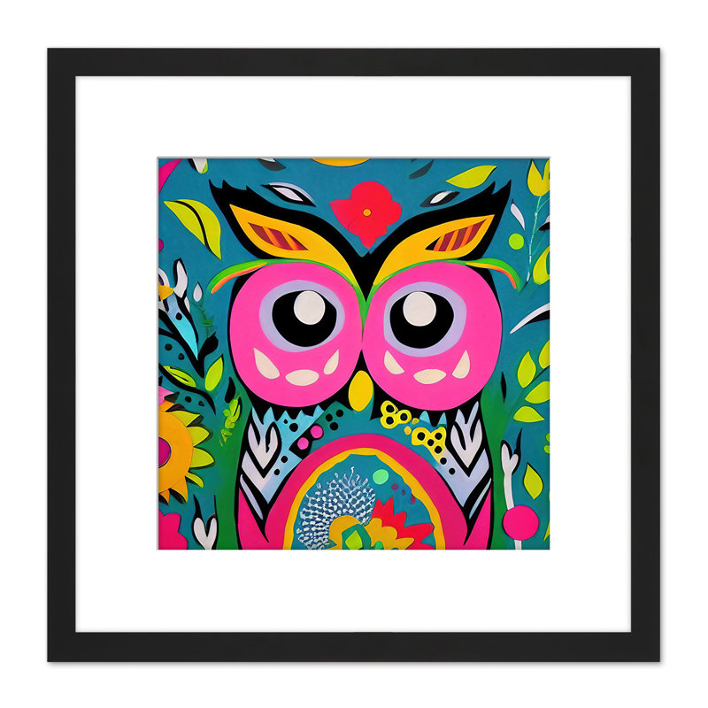 Funky Owl Colourful Patterns Flowers - Single Picture Frame Print