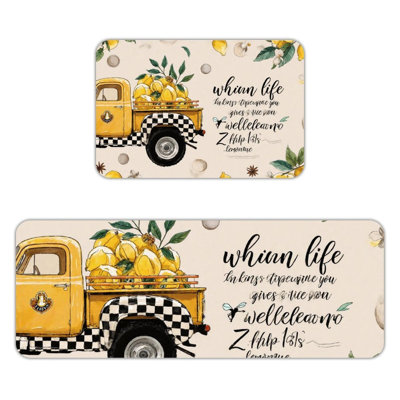Ensemble de 2 tapis de cuisine antidérapants et jaune citron