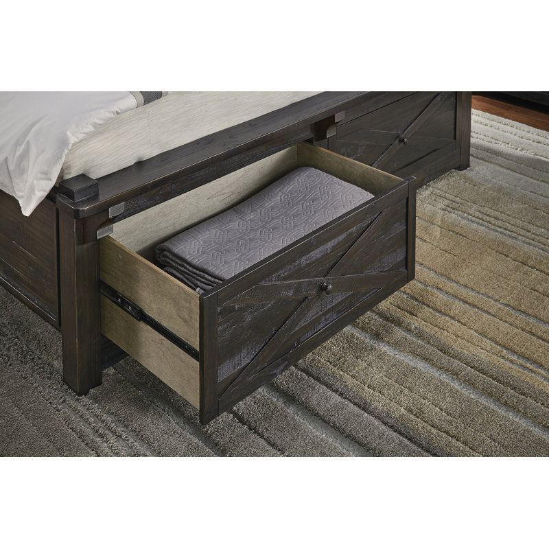 Carney Solid Wood Storage Bed, King, Charcoal