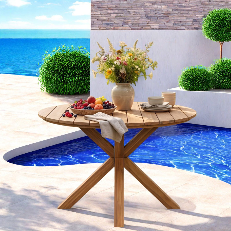 Tables de patio haut de gamme, rondes rustiques en bois d'acacia de 113 cm (44,5 po) pour la maison, Brown