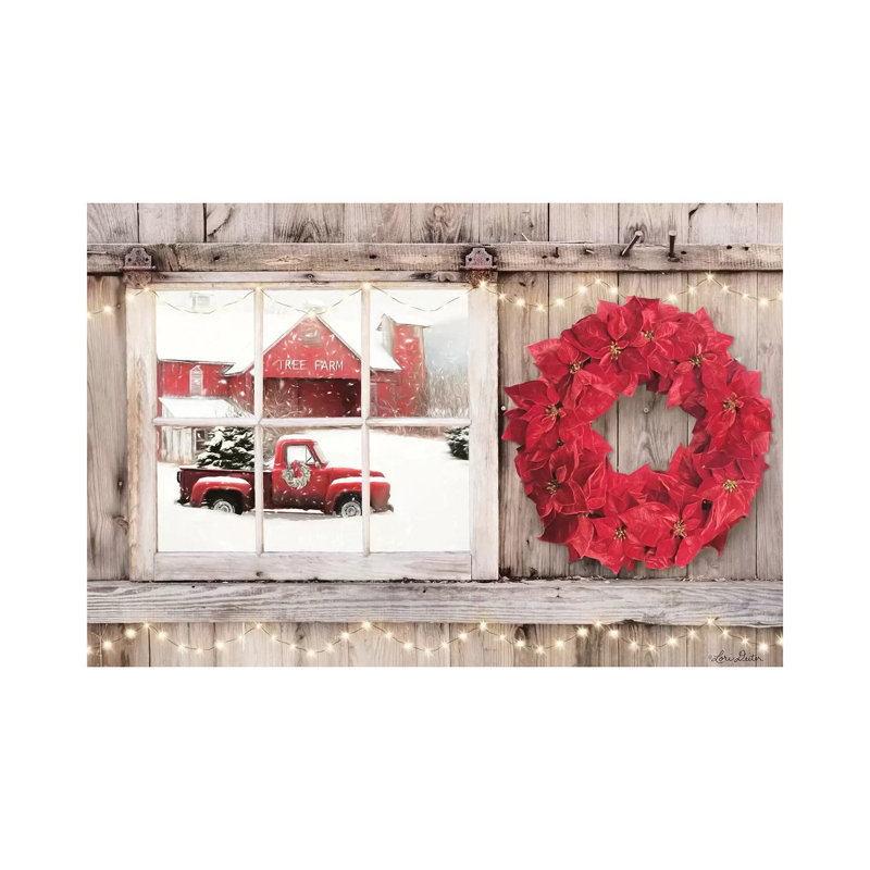Poinsettia Wreath Window View by Lori Deiter - Wrapped Canvas Print, 20.32 cm H x 30.48 cm W