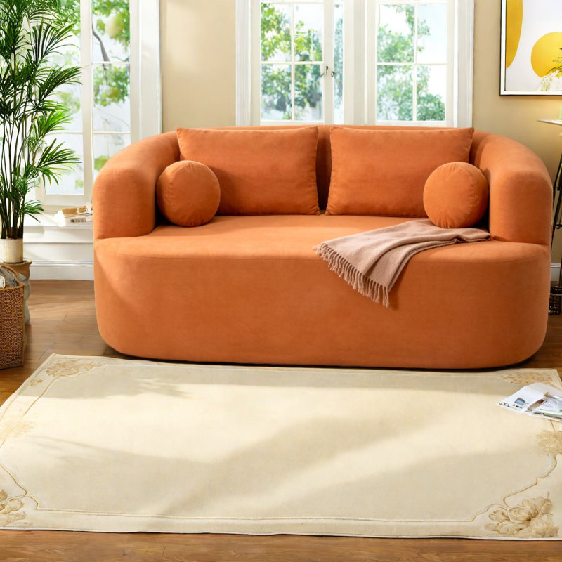 Canapé compact en chenille orange pour les espaces de vie modernes
