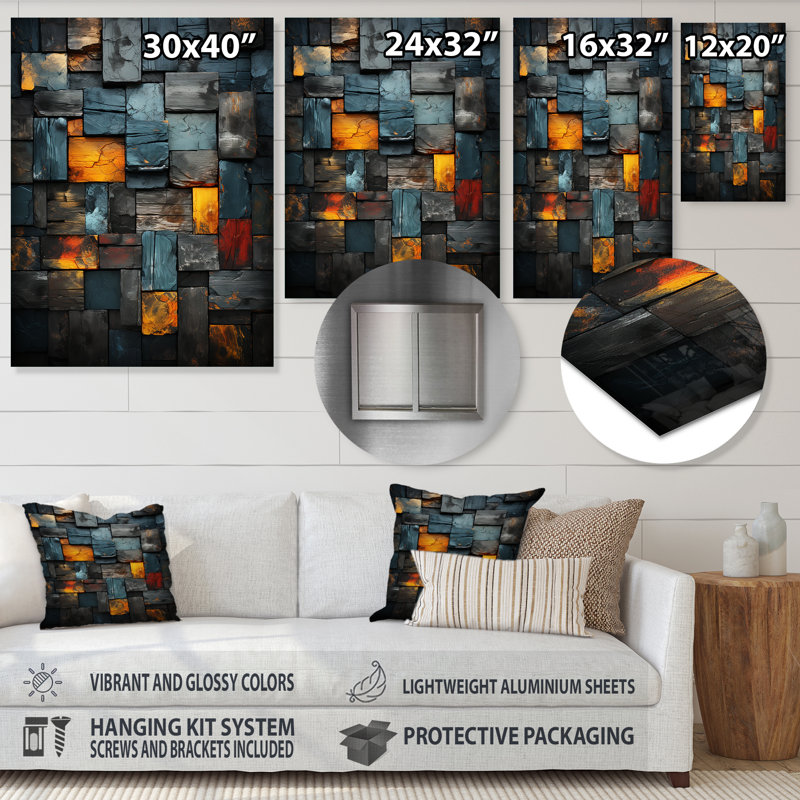 Cubes dorés abstraits géométriques abstraits - tuile abstraite, art mural en métal, H 20 po x l 12 po x P 1 po