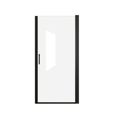 28"X 72" Pivot Shower Door, Matte Black Aluminum Frame, Half Frame ,1/4"(6Mm) Tempered Glass Explosion Proof Film,Stainless Steel Handle