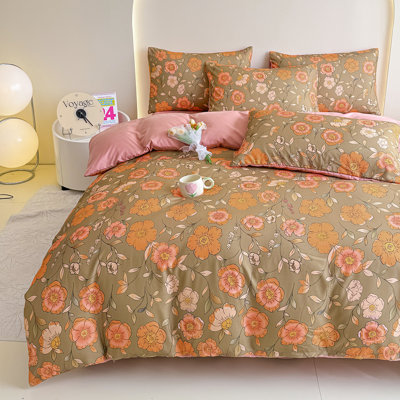 Ensemble de housse de couette à motif floral 3 pièces (1 housse de couette + 2 taies d'oreiller 2 *, sans base), ensemble de literie à motif de fleurs de style champêtre, doux et respirant, pour la chambre d'amis