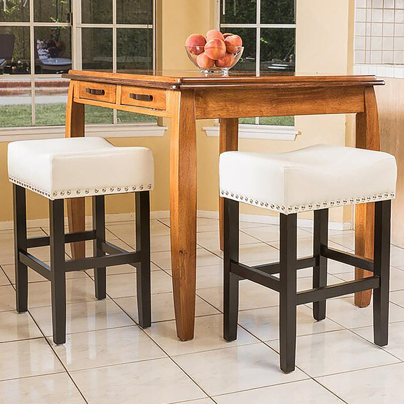 Tabouret de comptoir 26 po en cuir ivoire sans dossier (ensemble de 2)