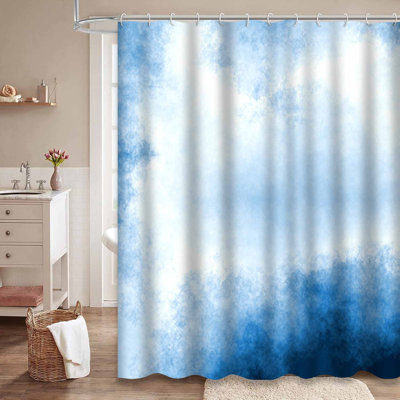 Rideau de douche encre aquarelle abstraite bleu marine avec 12 crochets