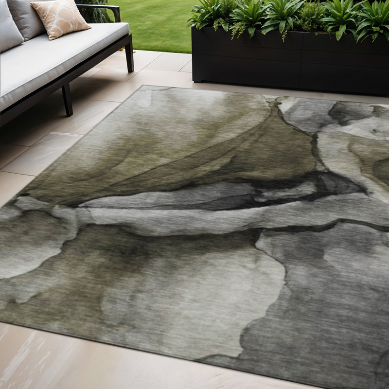 Tapis extérieur lavable abstrait gris et argent 5 pi x 8 pi