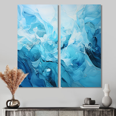 Oceanic Rhapsody I - art mural moderne bleu sarcelle 2 panneaux