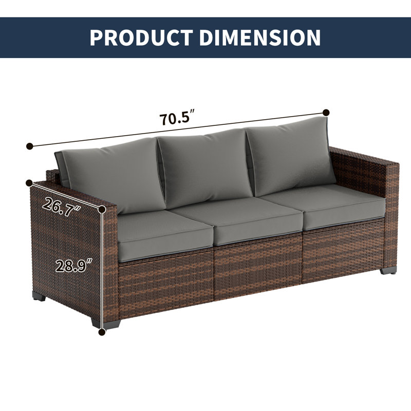 3-Seat Outdoor Wicker Patio Sofa, Gray