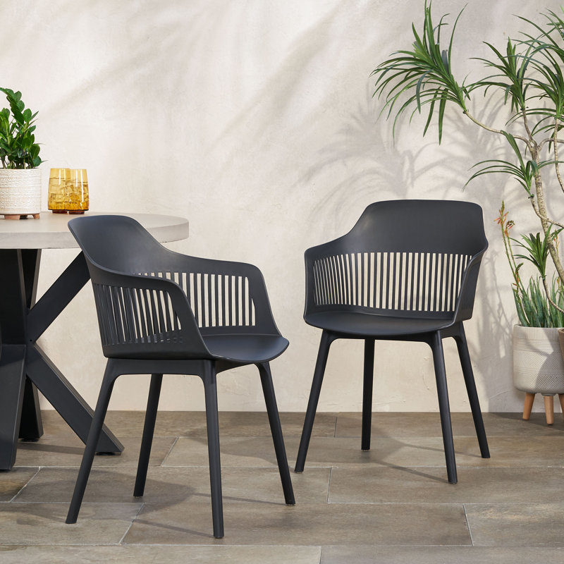 Jacqueline Plastic Outdoor Dining Armchair, Black