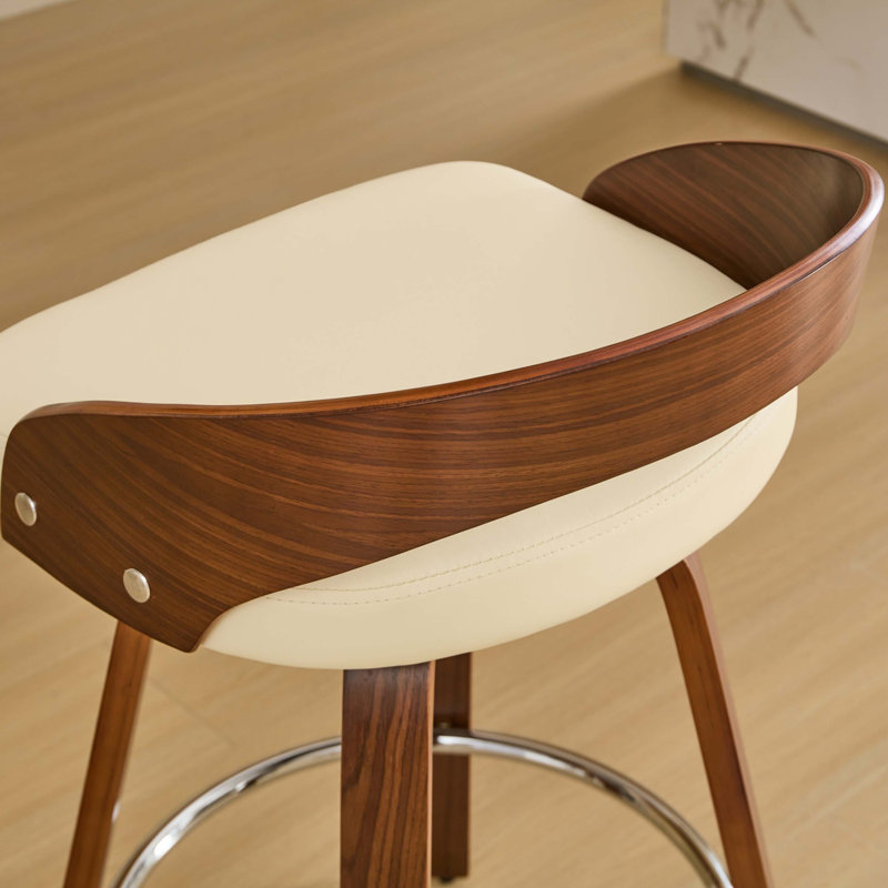Riggan Faux Leather Upholstered Swivel Bar Stools, Beige