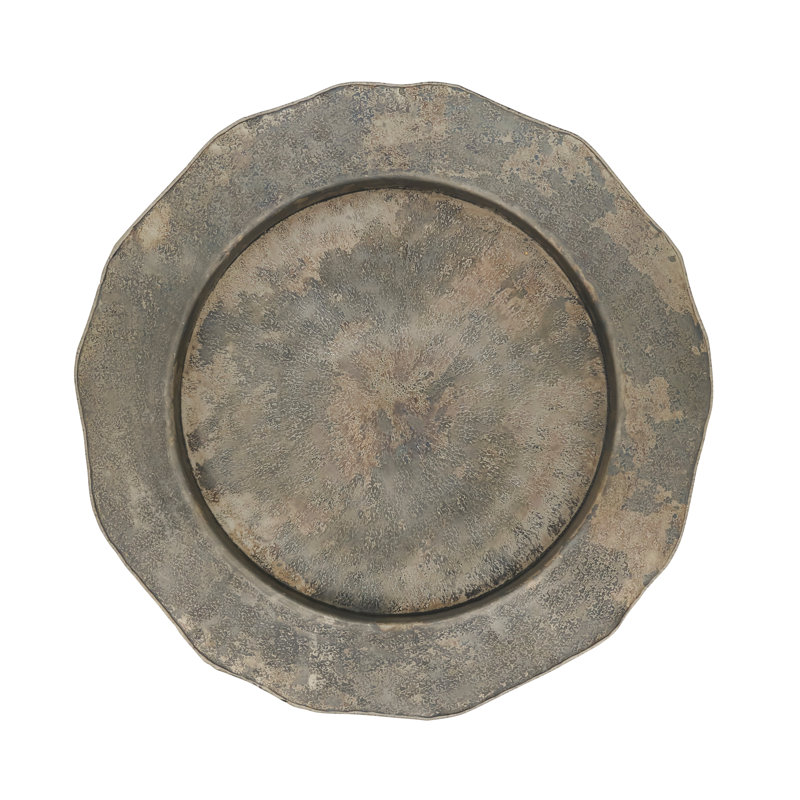 Elegant Silver Hammered Metal Scallop Edge Charger Plates, Set of 4