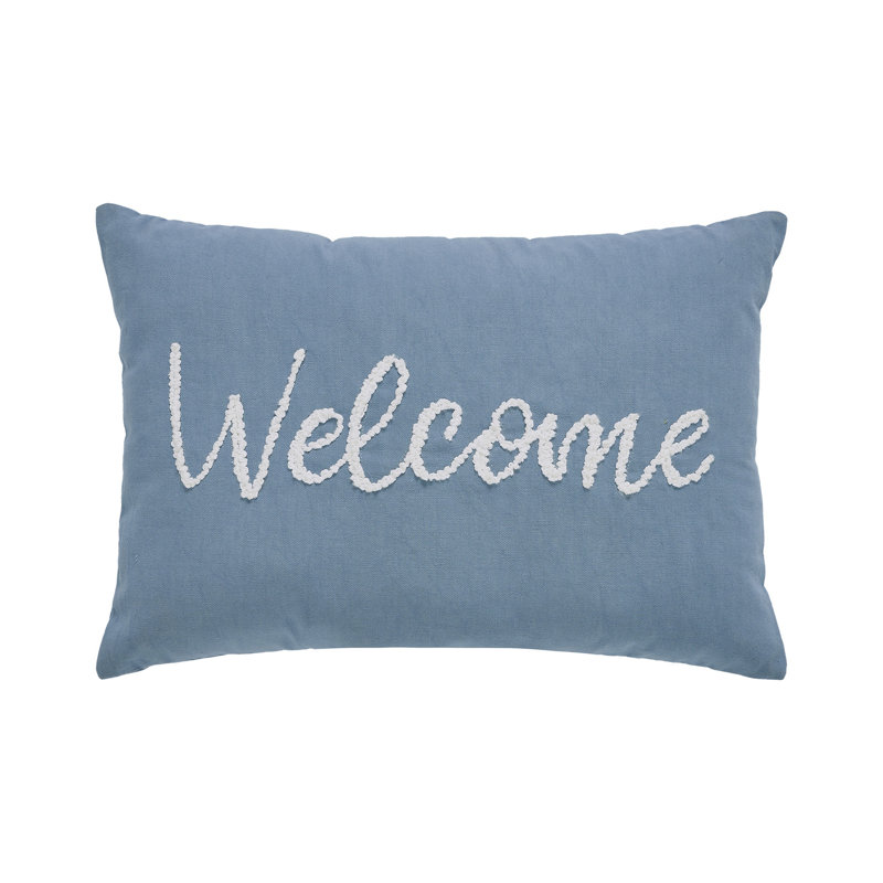 Sentiment Welcome 14" x 20" Embroidered Cotton Decorative Pillow