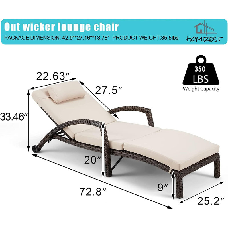 Lounger Set 2 Pieces Adjustable 5 Positions Outdoor PE Rattan Wicker Patio Pool Lounge Chair, Khaki