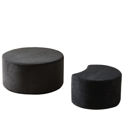 Modern Foam Nesting Coffee Table Of 2, Upholstered Round And Side Table, End No Assembly Required, Black Corduroy With Foam, Many Purpose - Fulfillments Tables , Needed, Filled, Multiple Use Cases