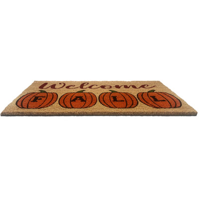 Kate Aurora Fall Autumn Welcome Pumpkins Bristled Outdoor All Season Welcome Mat - 18"X30"