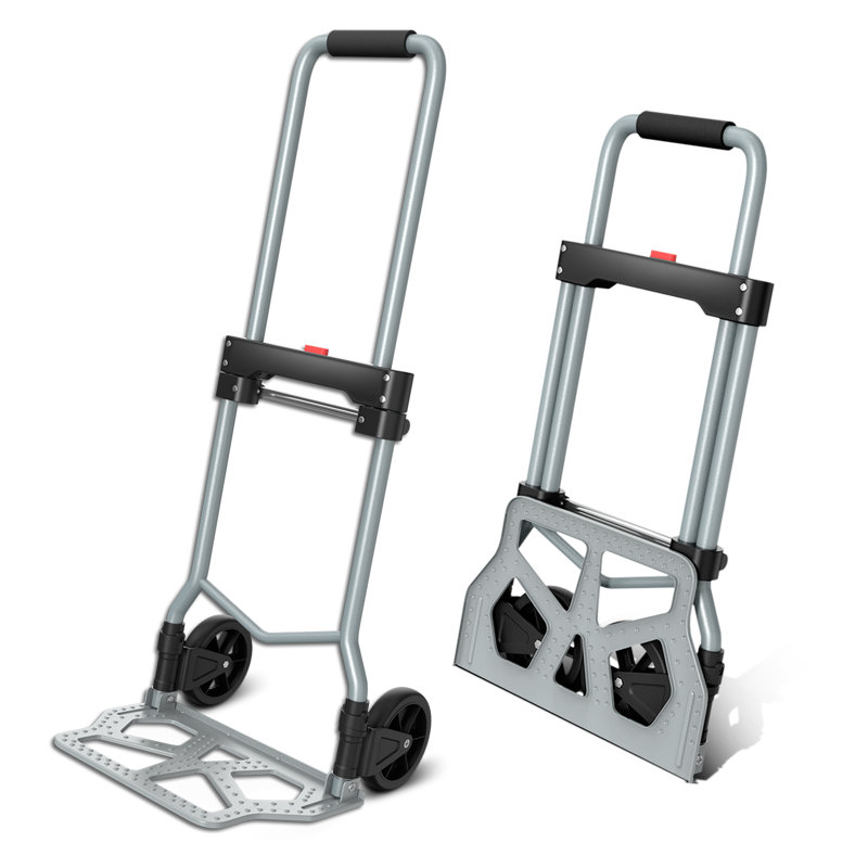 Chariot télescopique pliable en acier de 220 lb à poignée télescopique avec roues TPR 16,53 po x 11 po, Gris / Noir