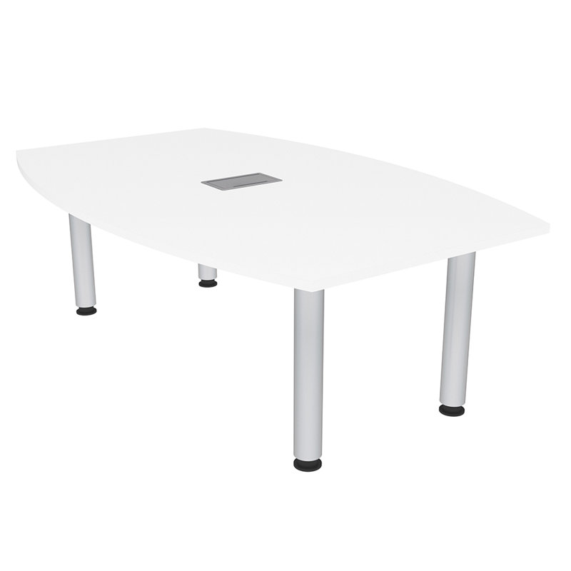 Table de conférence en forme de bateau à moteur avec pieds argentés, L 72 po x l 48 po, Blanc classique, Argent argent