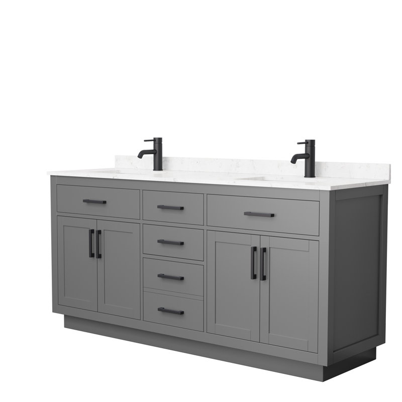 Beckett TK 66'' W Double Vanity, Dark Gray, Brushed Nickel, White Cultured Marble