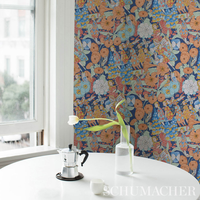 Papier peint Schumacher x Clements Ribeiro, Orange et bleu marine