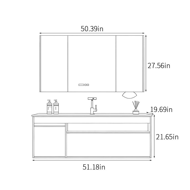 Fashionable modern style bathroom cabinet, 21.65" H x 51.18" W x 19.69" D, Burlywood