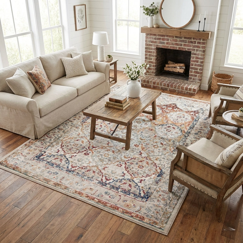 Traditional Low-Pile Durable Performance Persian Area Rug, Rectangle 5'1" x 7'6"