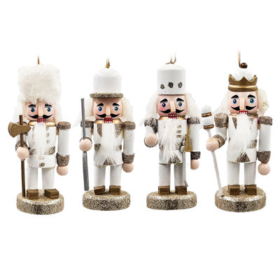 Set Of 4 Nutcracker Ornaments – 3.9 Inch Hand-painted Pine Wood Christmas Tree Decor, Rustic Tabletop Figurines For Holiday Home Decor