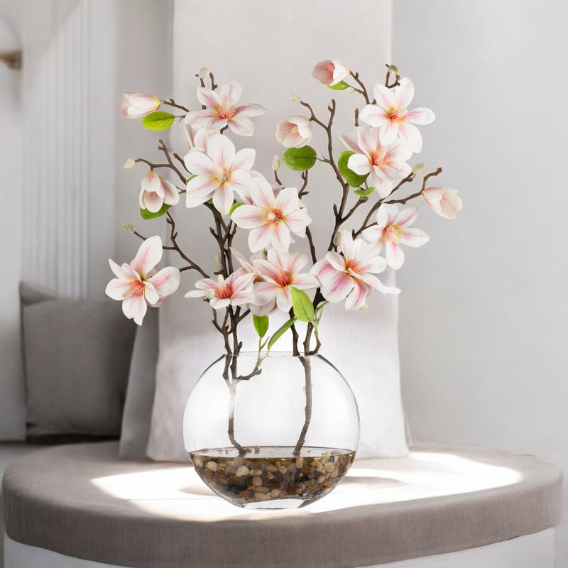 Real Touch Magnolia Flower Arrangement In Glass Vase With Faux Water (cream Pink), Cream Pink