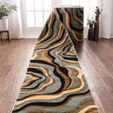 Well Woven Barclay Nirvana Waves Multi Blue Custom Size Hallway Stair Runner - Modern Carpet