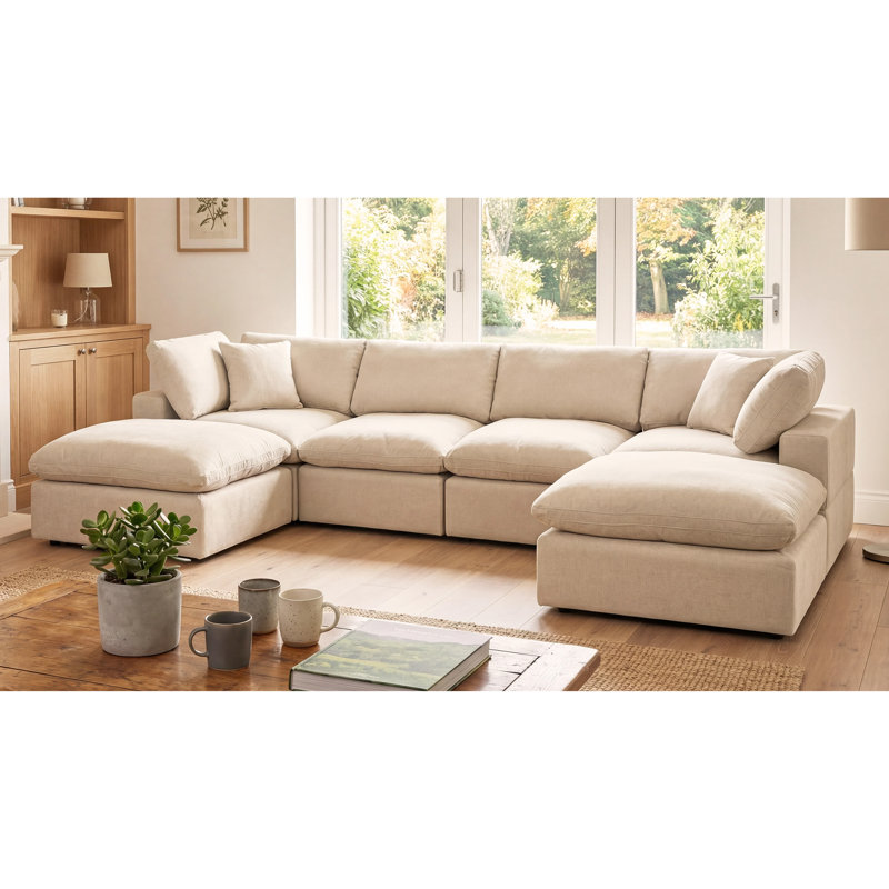 Sahian U-Shaped Modular Corner Sofa, 90cm H x 360cm W x 180cm D, Oat