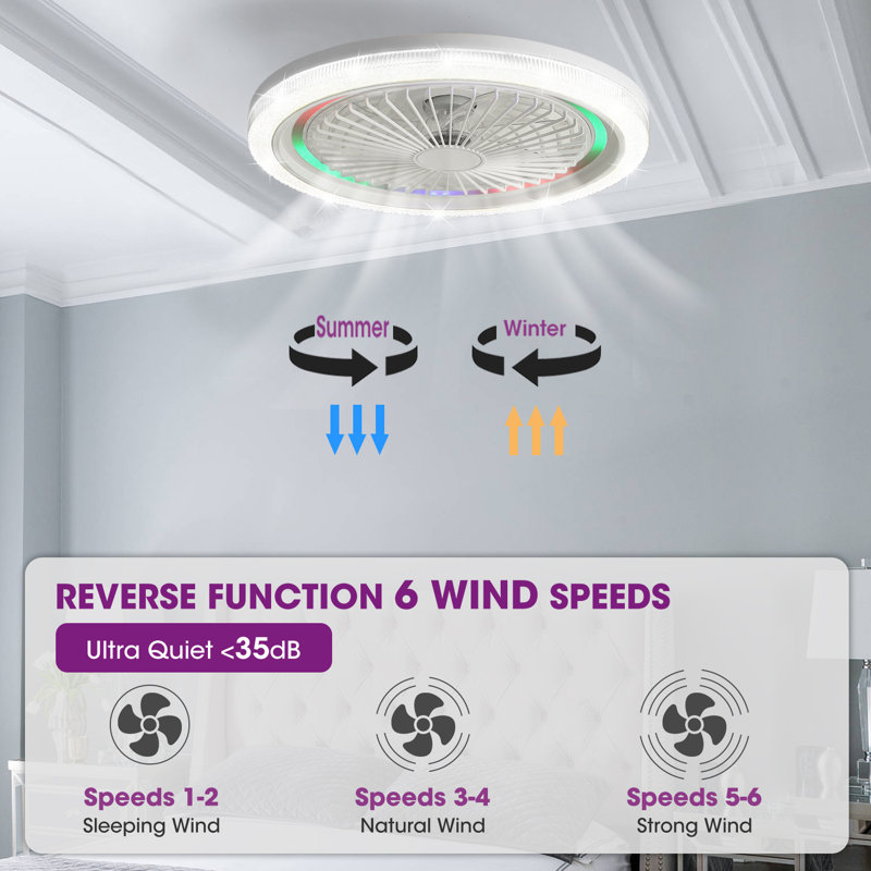 Makaiyla 20" Flush Mount Ceiling Fan Lights With RGB LED and Remote&App Control