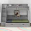 Lit superposé simple au-dessus de double avec lit gigogne et escalier de rangement, garde-corps pleine longueur, tablettes de rangement et port USB, aucune boîte à ressorts nécessaire-121954287