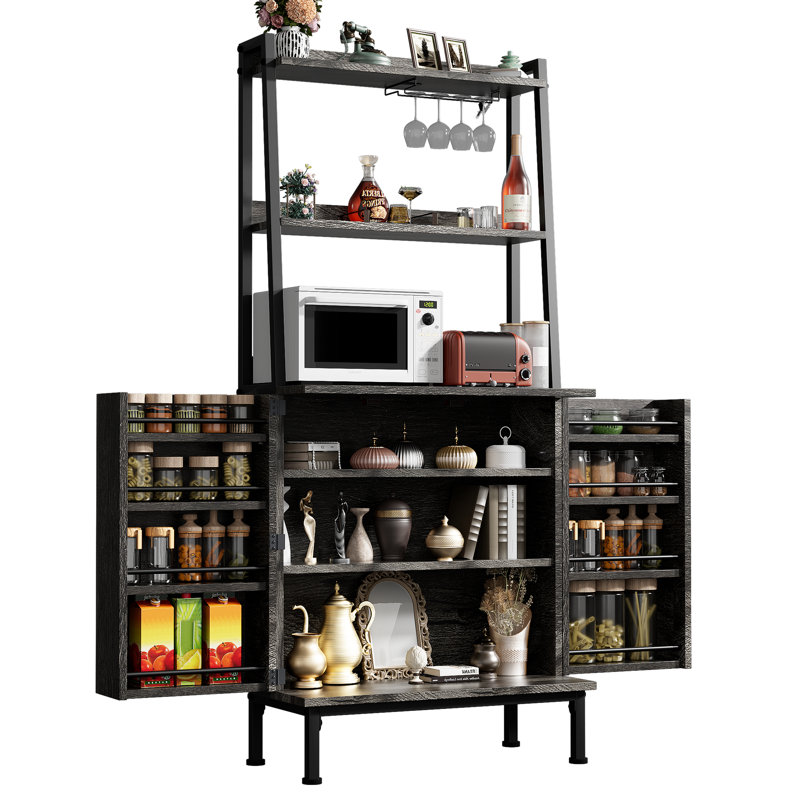 Armoires de garde-manger de 58 po avec tablettes pour micro-ondes, armoire de rangement de cuisine autoportante avec tablettes réglables, placards pour cuisine, salle à manger, salon, gris