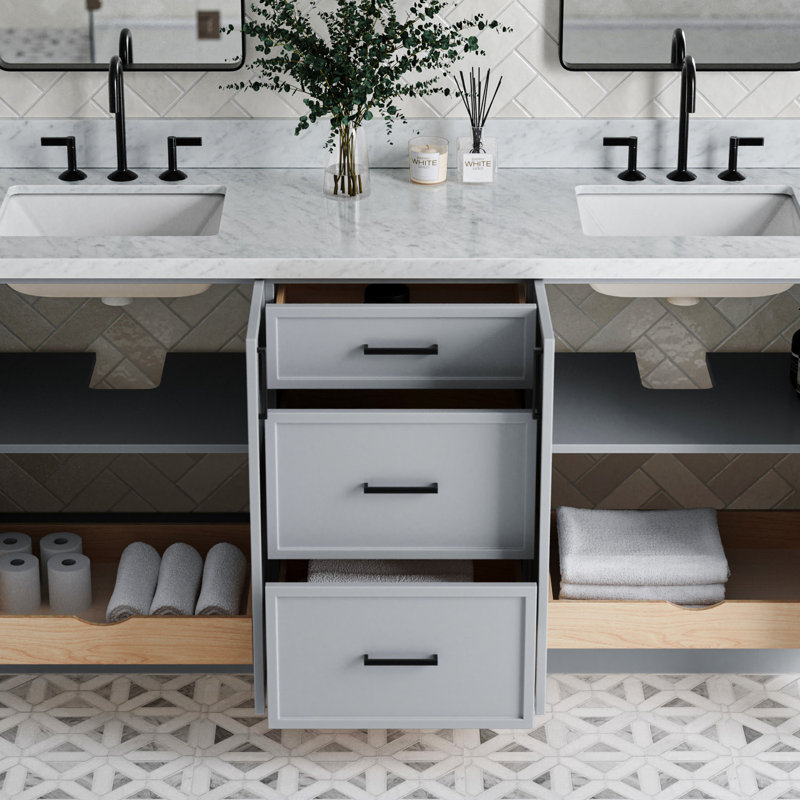 ARIEL Kelly 73 Double Sink Bathroom Vanity with Italian Carrara Marble Top, Gray