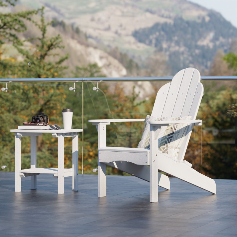 Classic 3-Piece Adirondack Set With Side Table, White