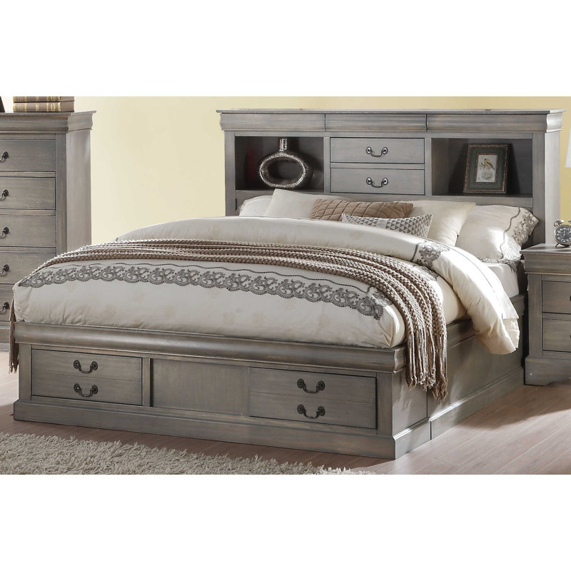 Peres Storage Platform Bed, Silver, Queen