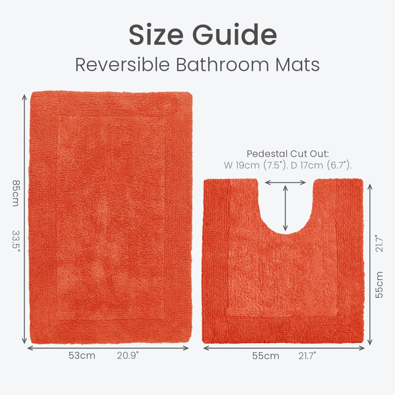 100% Cotton Bath Mat and Pedestal Mat Set, Terracotta