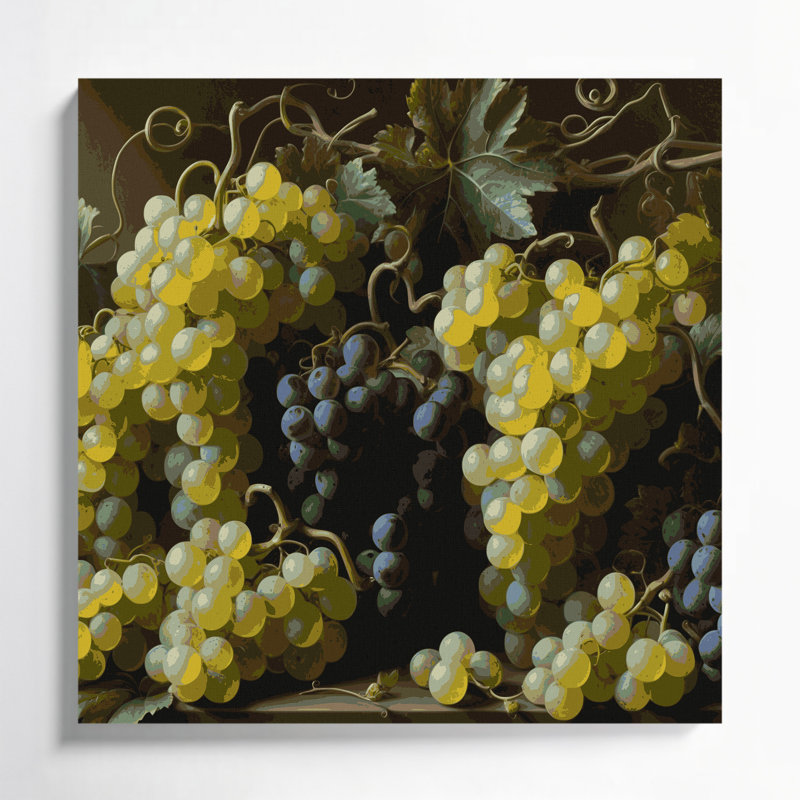 Art mural sur toile brun, raisin et fruits, H 16 po x l 16 po