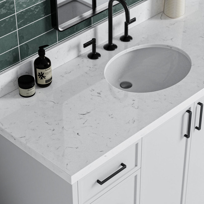 ARIEL Kelly 60 Single Sink Bathroom Vanity with Carrara Quartz Top, Gray, Oval, 54"