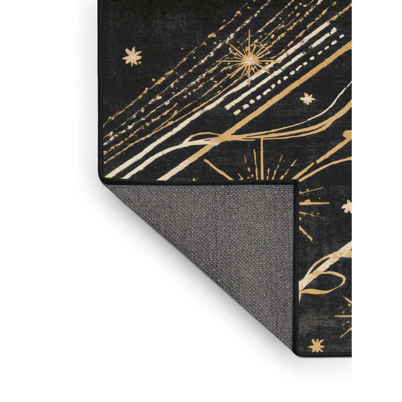 Soft Plush Churchton Posh & Luxe Starburst Area Rug in Brown – Black Binding, 8x12