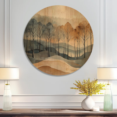 Amber Mist Woodland I - Forest Round Wood Wall Art