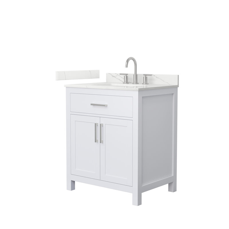 Beckett 30" Freestanding Single Bathroom Vanity with Quartz Top, White, Brushed Nickel, Giotto Quartz