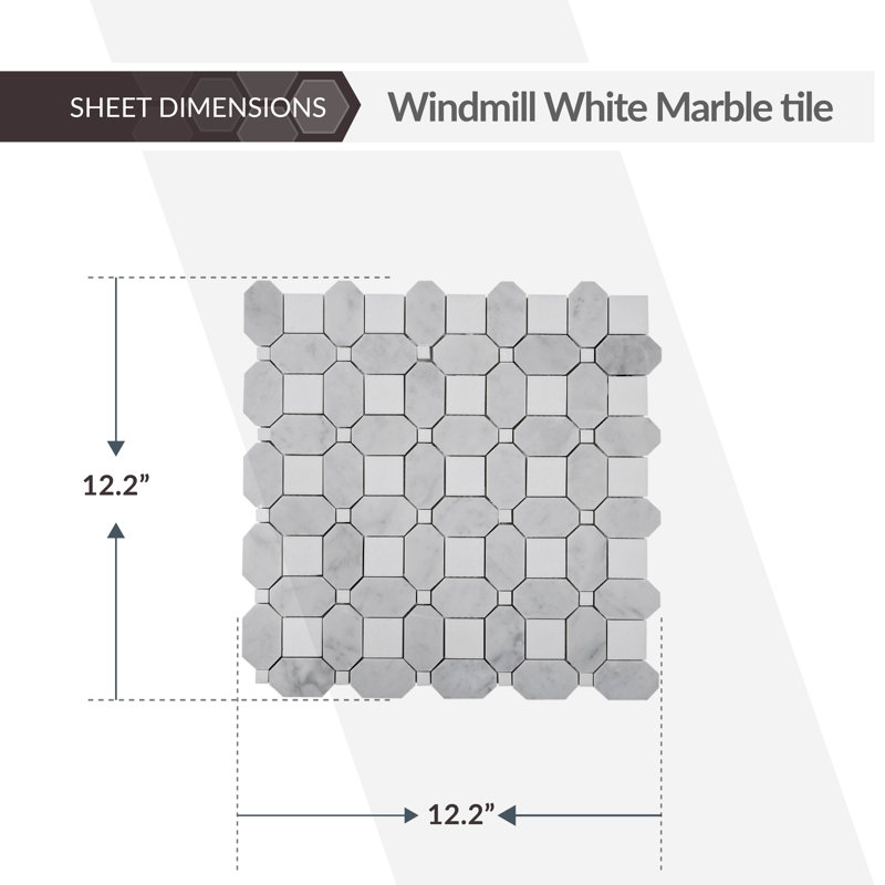 12.2" x 12.2" Mosaic Wall & Floor Tile, White